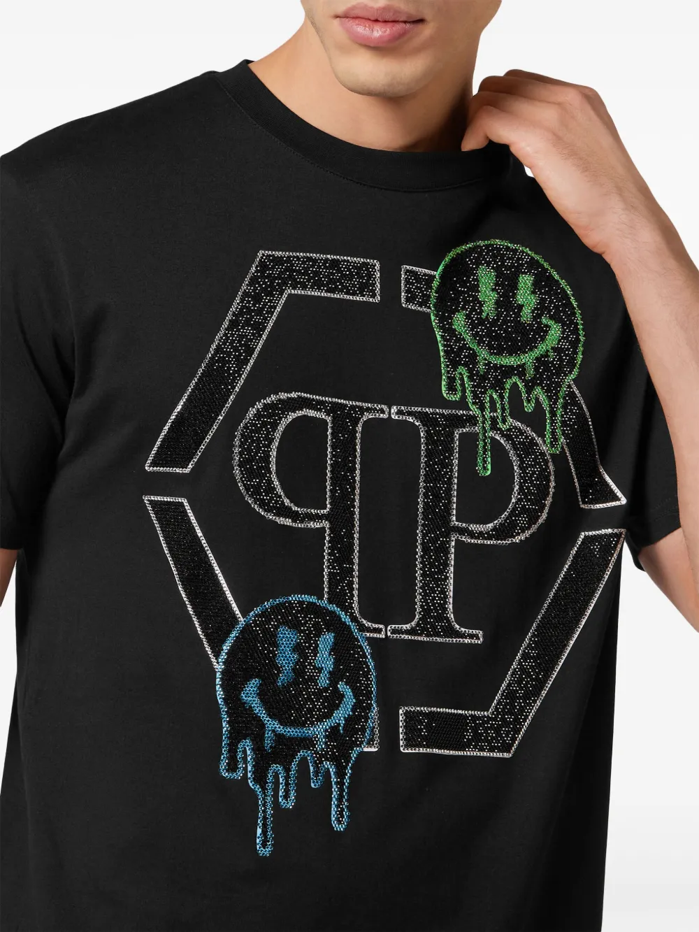 Philipp Plein Katoenen T-shirt verfraaid met smiley Zwart