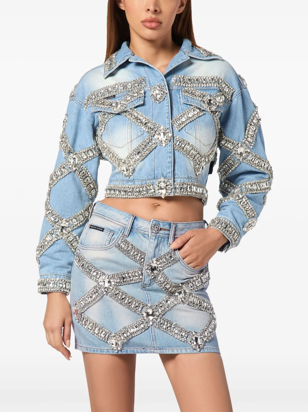 Philipp Plein Cropped broche jack Blauw