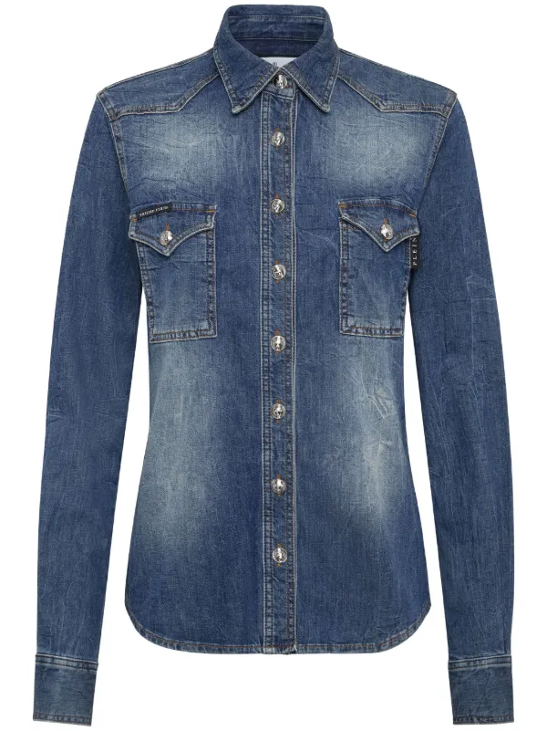 Philipp Plein skull embellished Denim Shirt Blue FARFETCH OM