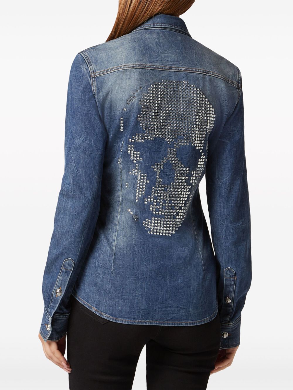 Shop Philipp Plein Skull-embellished Denim Shirt In Blue