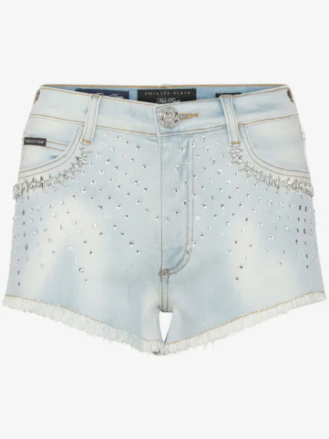 Philipp Plein shorts de mezclilla con strass