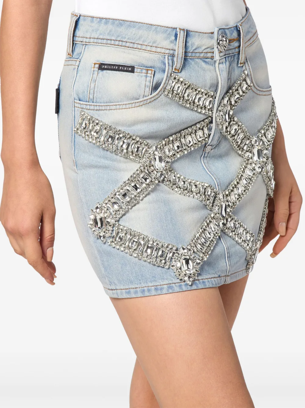 Philipp Plein denim brooch mini-skirt | Clothing | Image 4