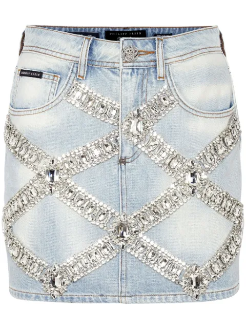 Philipp Plein denim brooch mini-skirt 