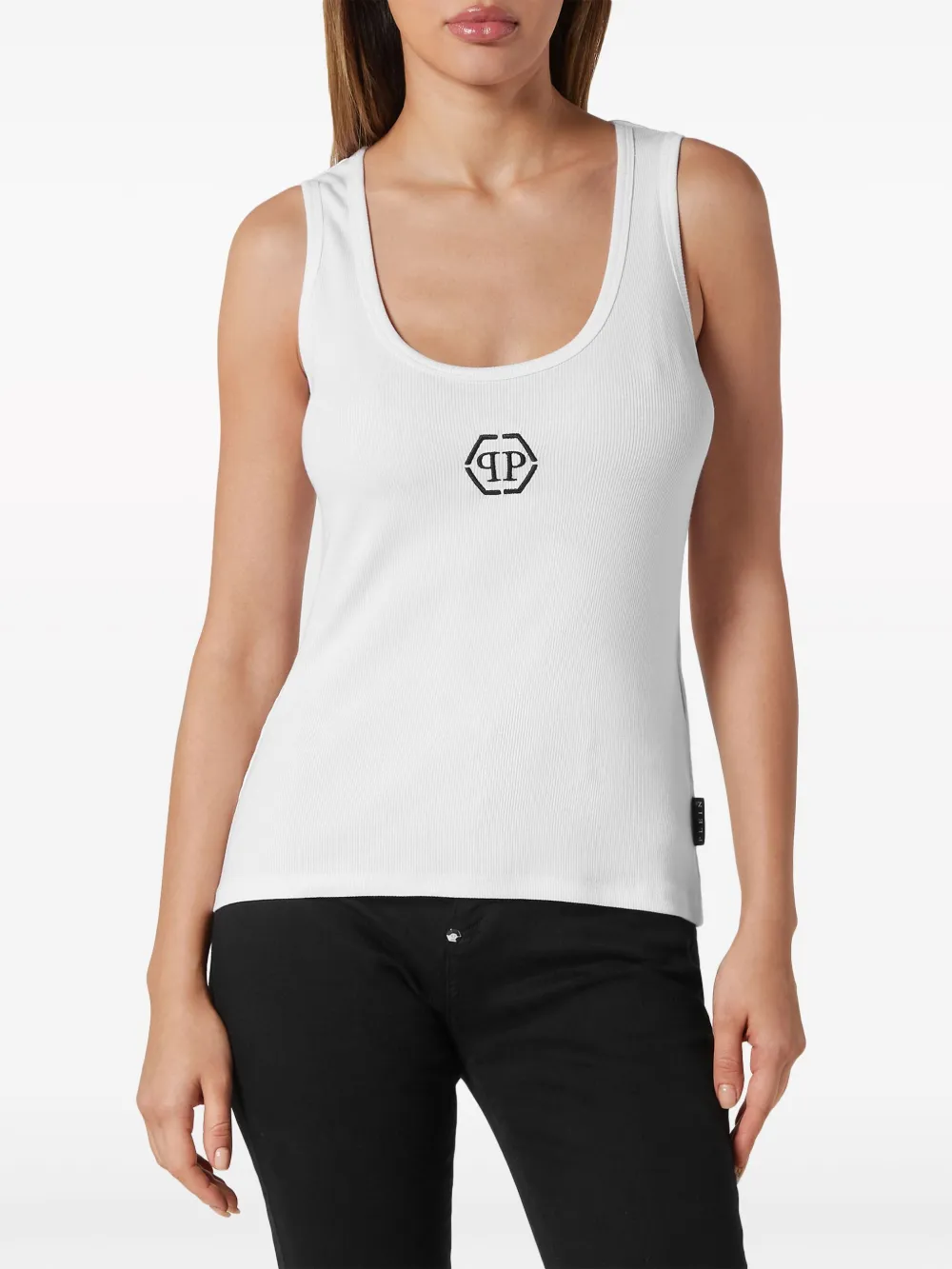 Shop Philipp Plein Logo-embroidered Ribbed Tank Top In White