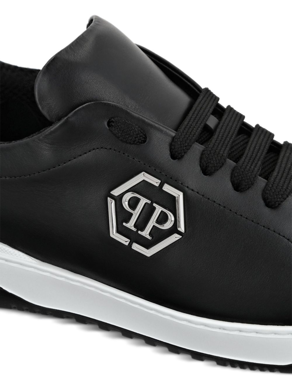 Shop Philipp Plein Logo-appliqué Leather Sneakers In Black
