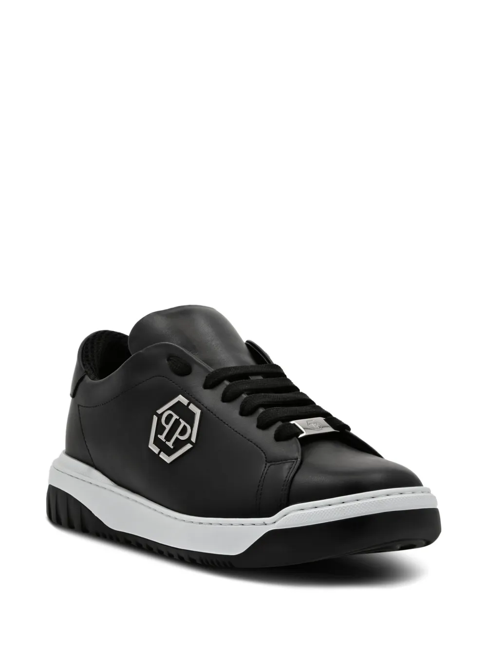 Shop Philipp Plein Logo-appliqué Leather Sneakers In Black