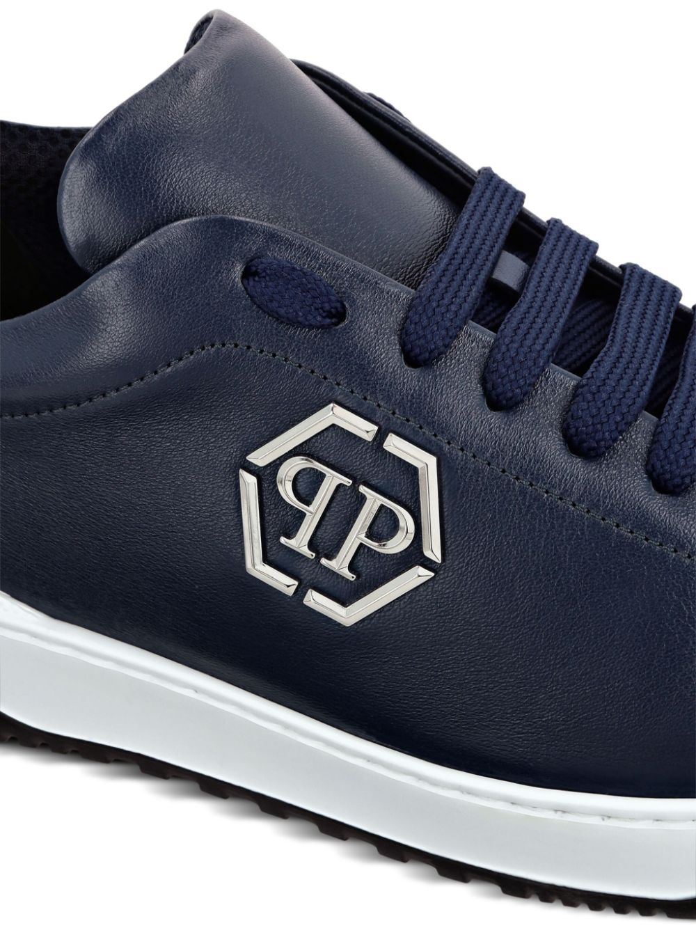 Shop Philipp Plein Logo-appliqué Leather Sneakers In Blue