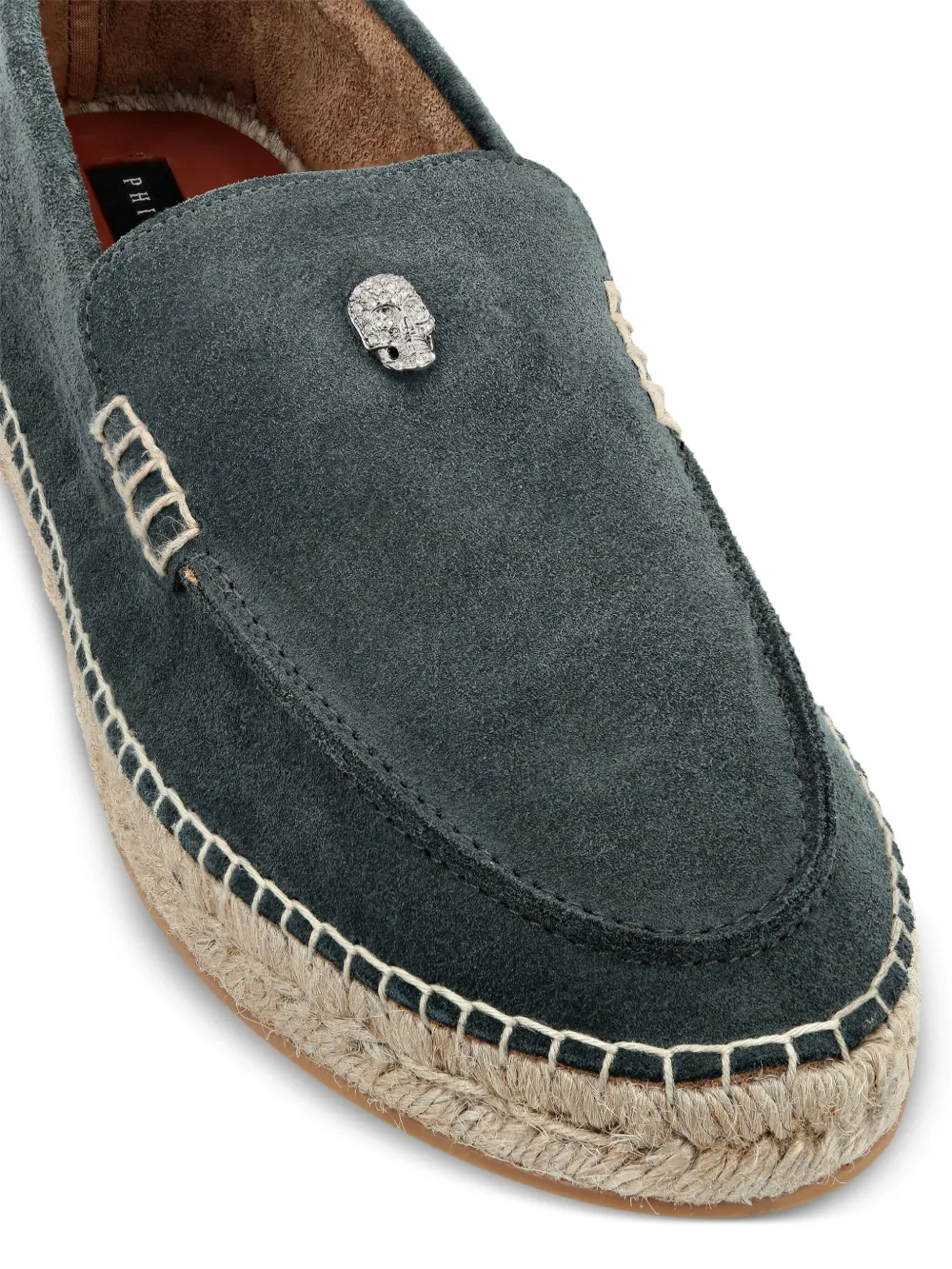 Philipp Plein skull-embellishment suede espadrilles Grey