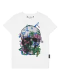 Philipp Plein Junior crystal-embellished skull cotton T-shirt - White