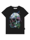 Philipp Plein Junior crystal-embellished skull cotton T-shirt - Black
