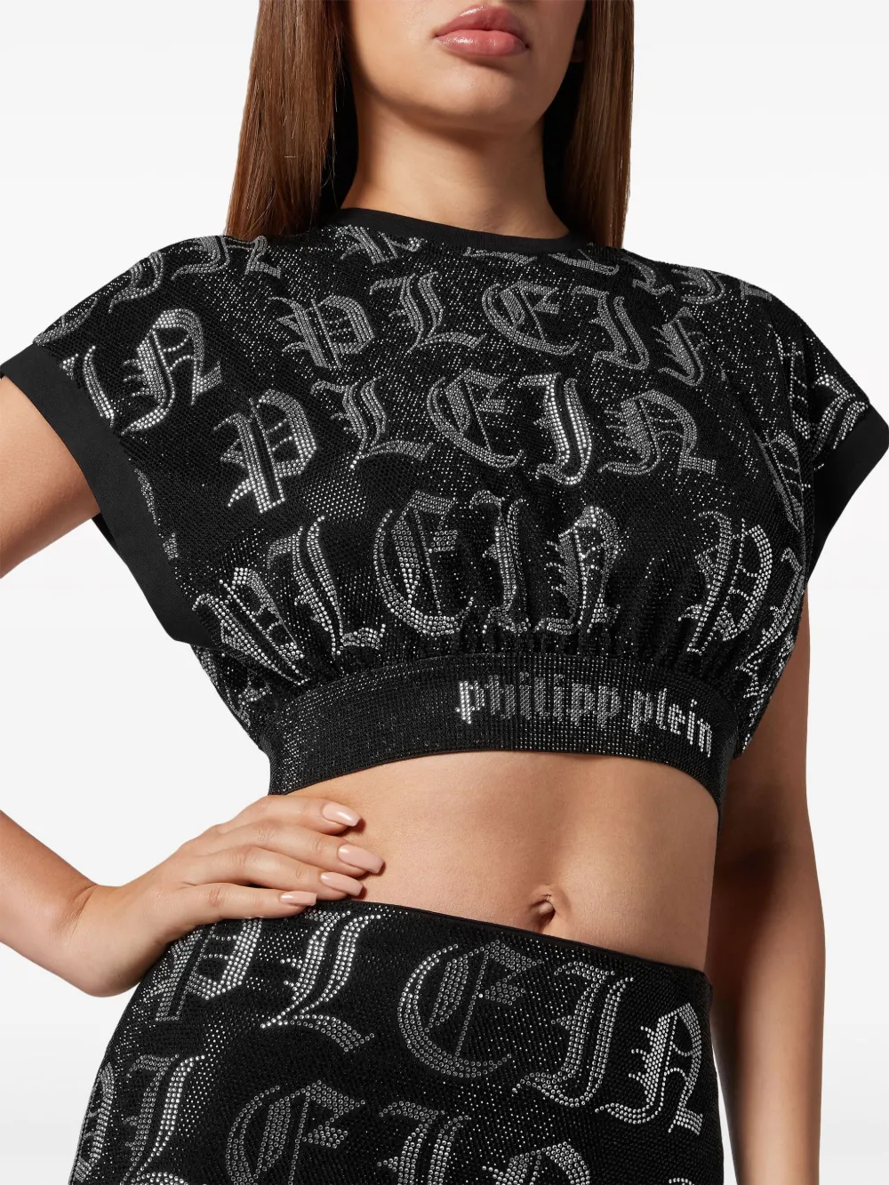 Shop Philipp Plein Crystal-embellished Cropped Top In Black