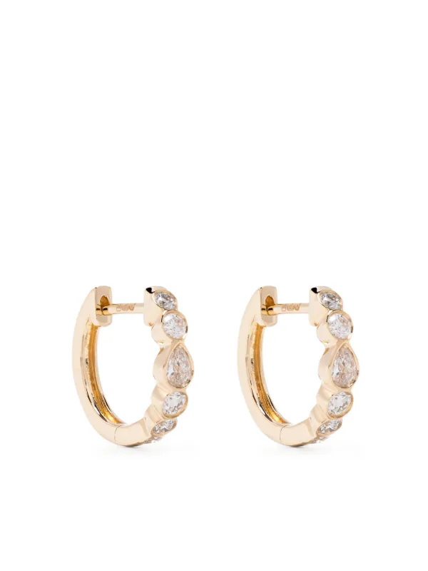 Anita Ko Beverly Pear and Round Bezeled Diamond Huggies in Gold
