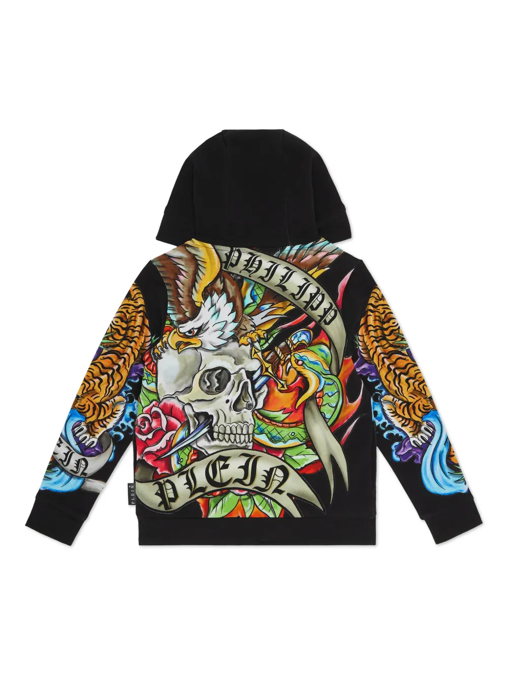 Philipp Plein tattoo-print zip-up hoodie - Zwart