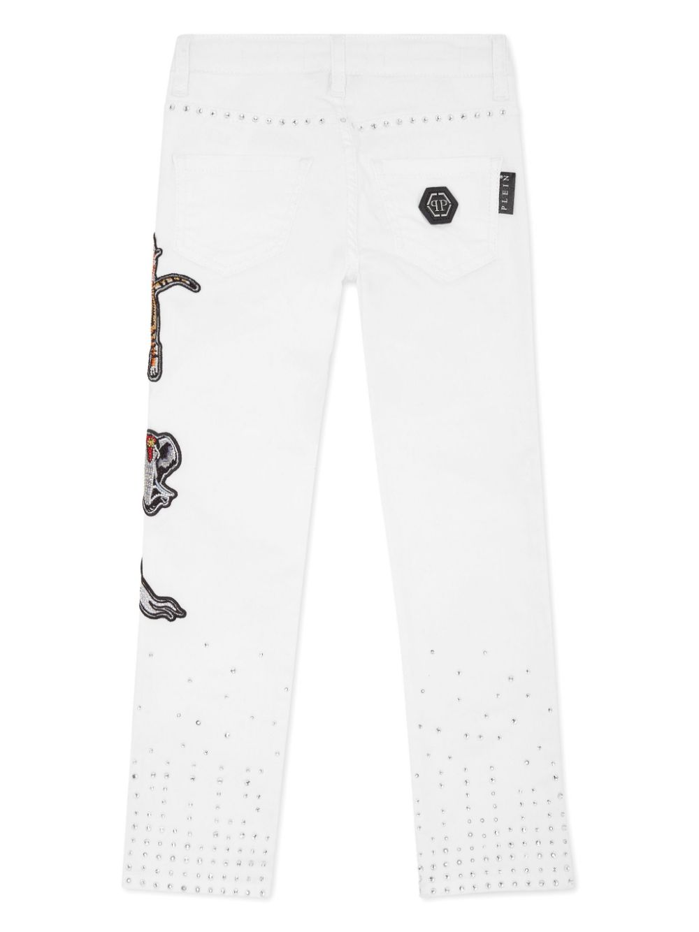 Shop Philipp Plein Circus-appliquéd Jeans In White
