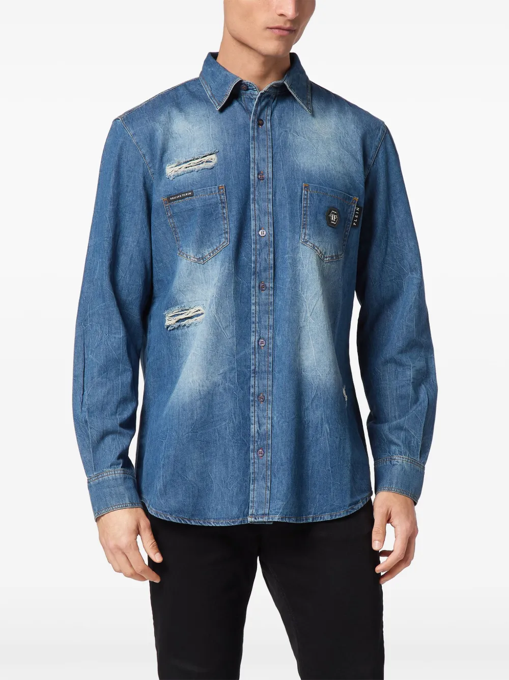 Philipp Plein Overhemd met gerafeld-effect Blauw