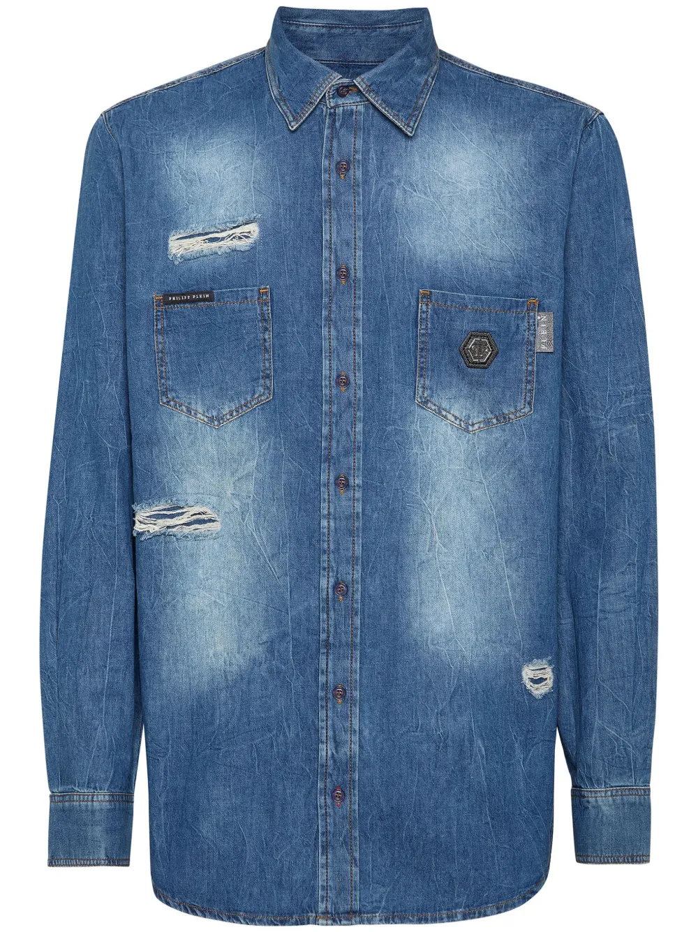 Philipp Plein Overhemd met gerafeld-effect Blauw