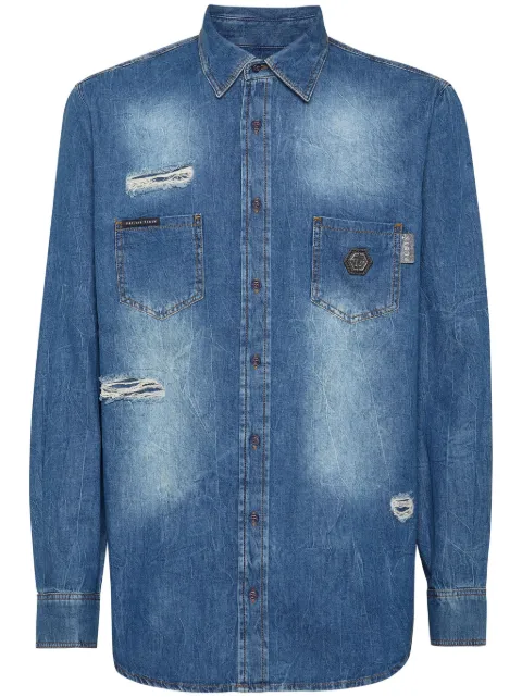 Philipp Plein camisa de mezclilla con efecto envejecido