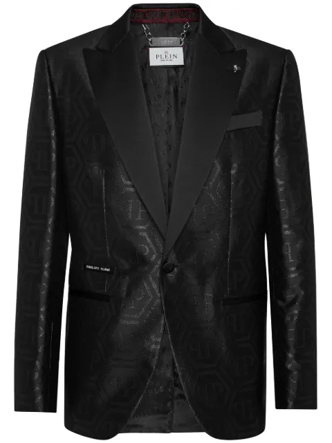 Philipp Plein monogram-jacquard single-breasted blazer