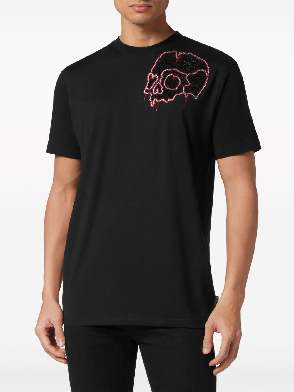 Shop Philipp Plein Rhinestone-skull Cotton T-shirt In Black