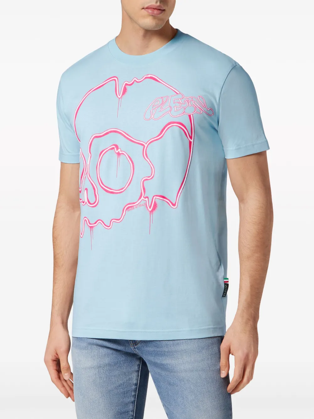 Shop Philipp Plein Dripping Skull Graphic-print T-shirt In Blue