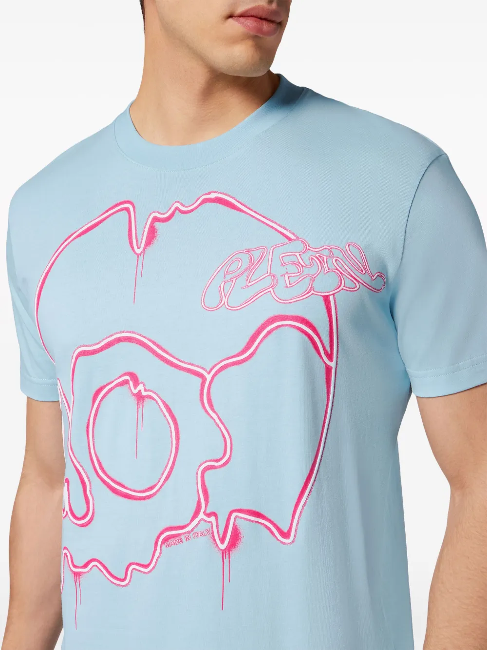 Shop Philipp Plein Dripping Skull Graphic-print T-shirt In Blue