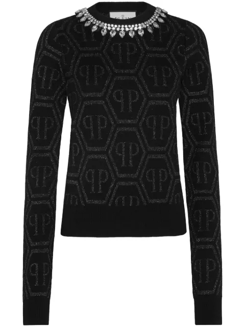 Philipp Plein monogram crystal-embellished jumper