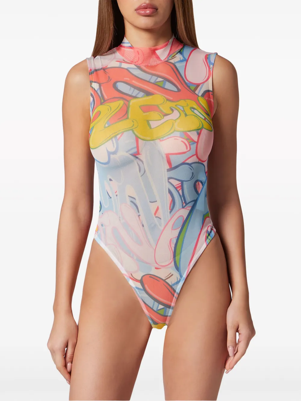 Shop Philipp Plein Graffiti-print Bodysuit In Pink