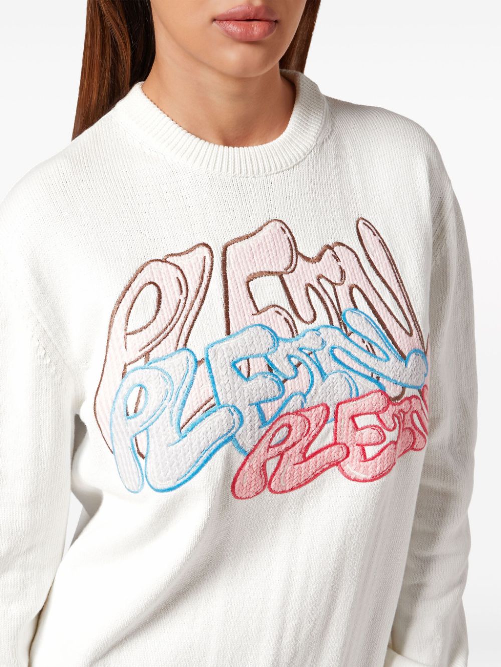 Shop Philipp Plein Logo-embroidered Crew-neck Sweatshirt In White
