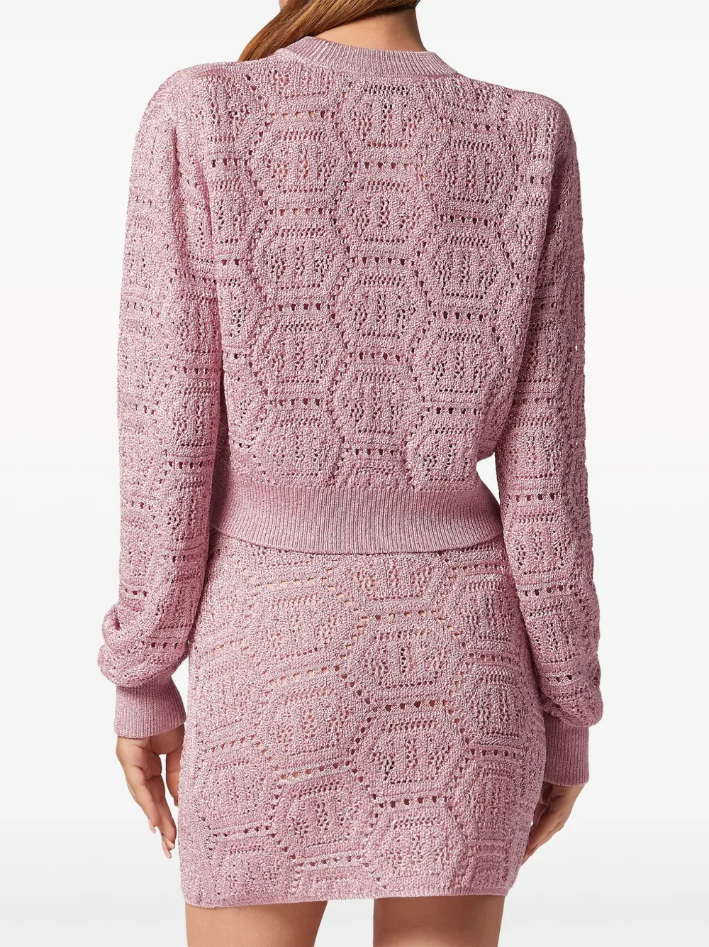 Shop Philipp Plein Monogram-knit Cropped Cardigan In Pink