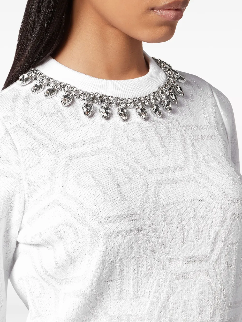 Shop Philipp Plein Monogram Crystal-embellished Jumper In White