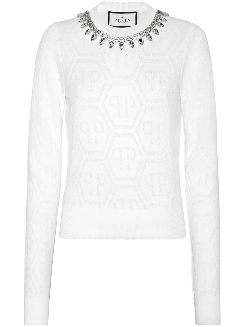 Shop Philipp Plein Monogram Crystal-embellished Jumper In White