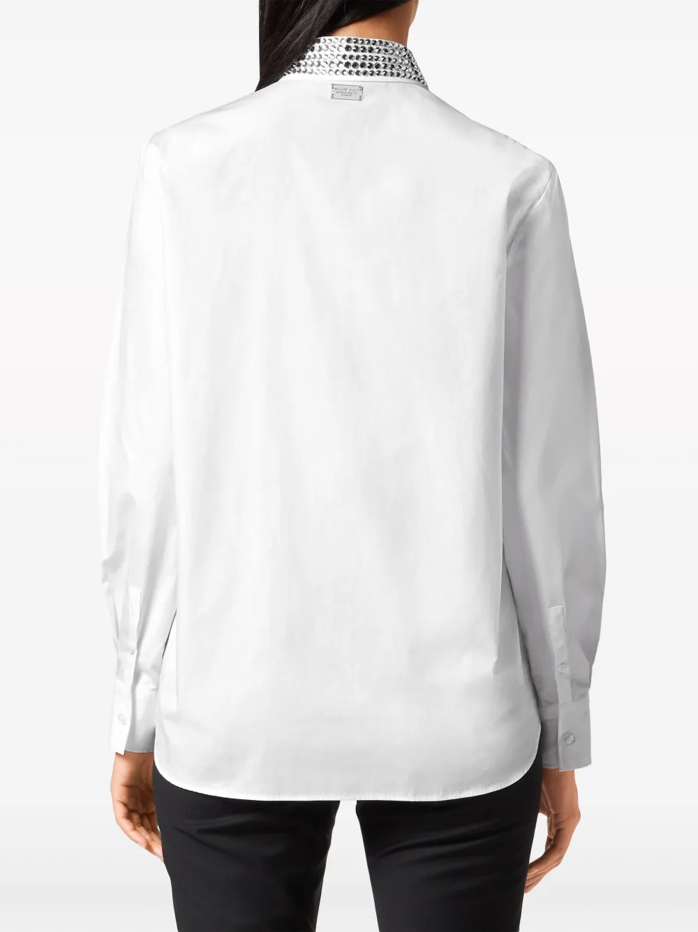 Shop Philipp Plein Crystal Embellished-collar Cotton Shirt In White