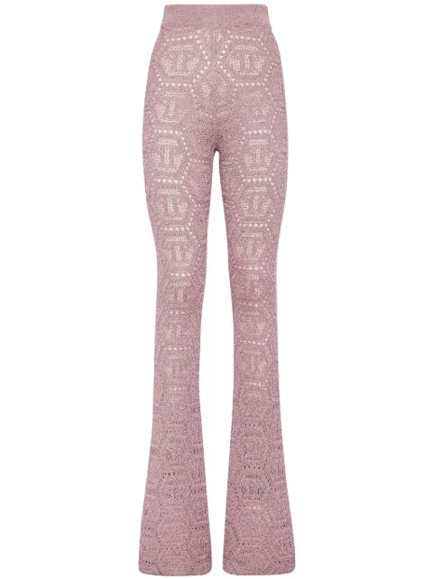 Philipp Plein monogram-pattern open-knit trousers