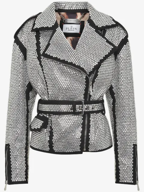Philipp Plein oversized biker jacket crystal