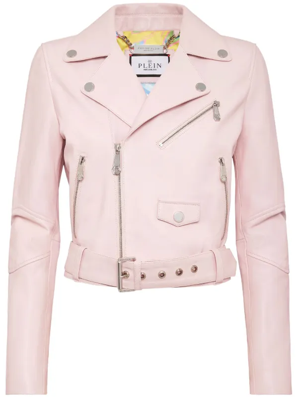 Philipp Plein Pink Cropped Leather Jacket Philipp Plein Cropped