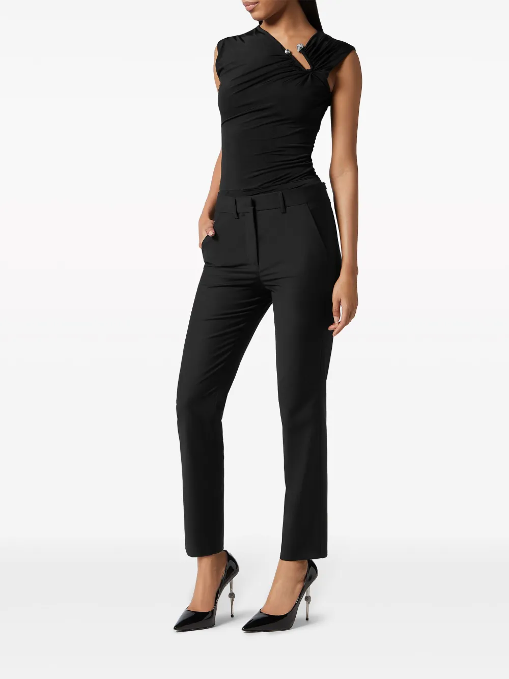 Shop Philipp Plein Office Wool Tailored Trousers In Black