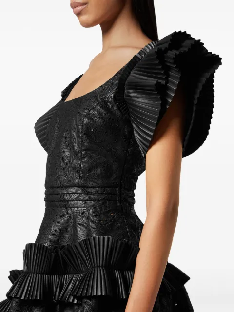 Philipp Plein ruffled faux-leather minidress PADCWLG0083PLE010N - 3