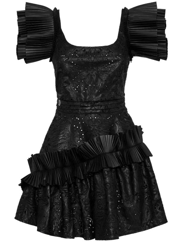 Philipp Plein Ruffled faux-leather Minidress | Black | FARFETCH