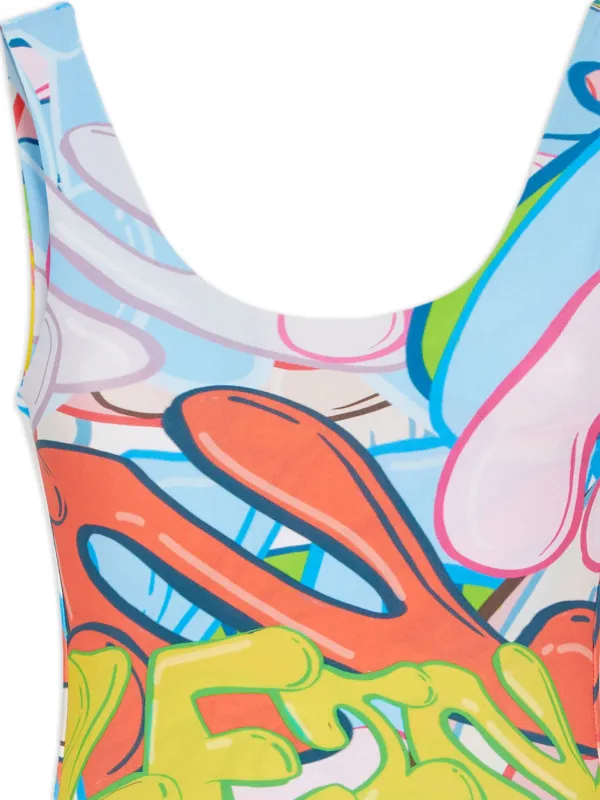 Philipp Plein graffiti-print Stretch Swimsuit | Blue | FARFETCH