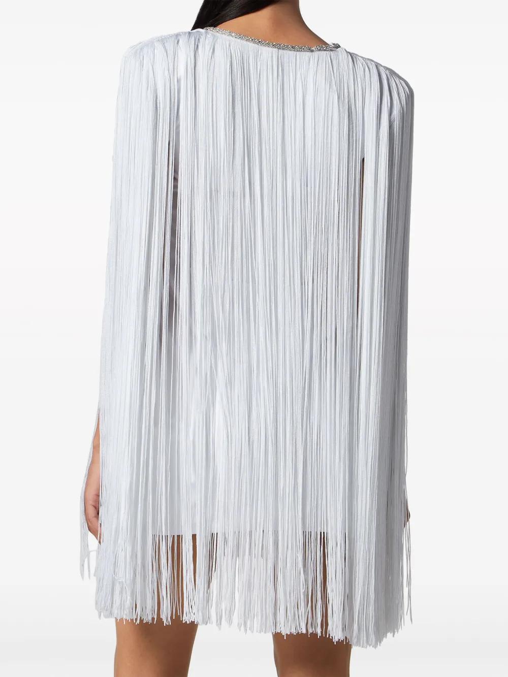 Shop Philipp Plein Fringed V-neck Mini Dress In White