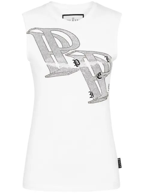 Philipp Plein crystal-embellished logo-print tank top