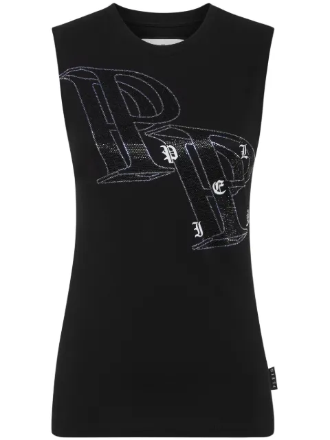 Philipp Plein crystal-embellished logo-print tank top