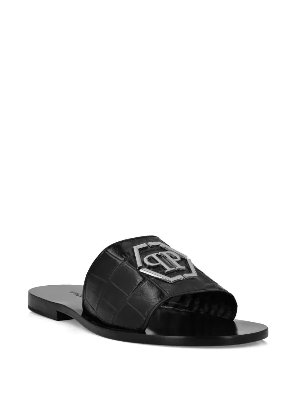 Philipp Plein logo-plaque Leather Sandals | Black | FARFETCH display picture 3
