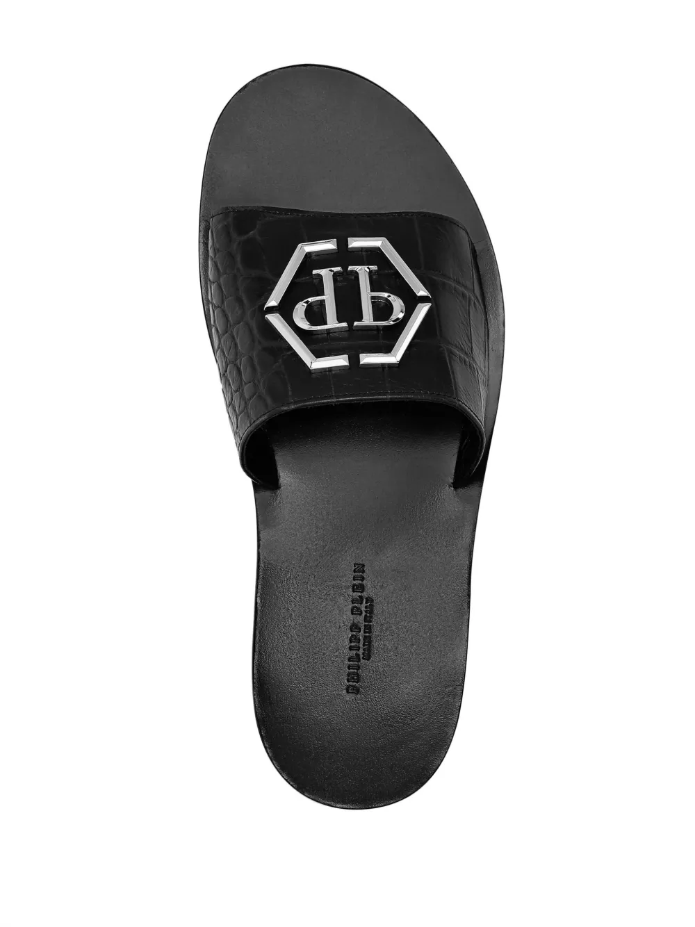 Shop Philipp Plein Logo-plaque Leather Sandals In Black