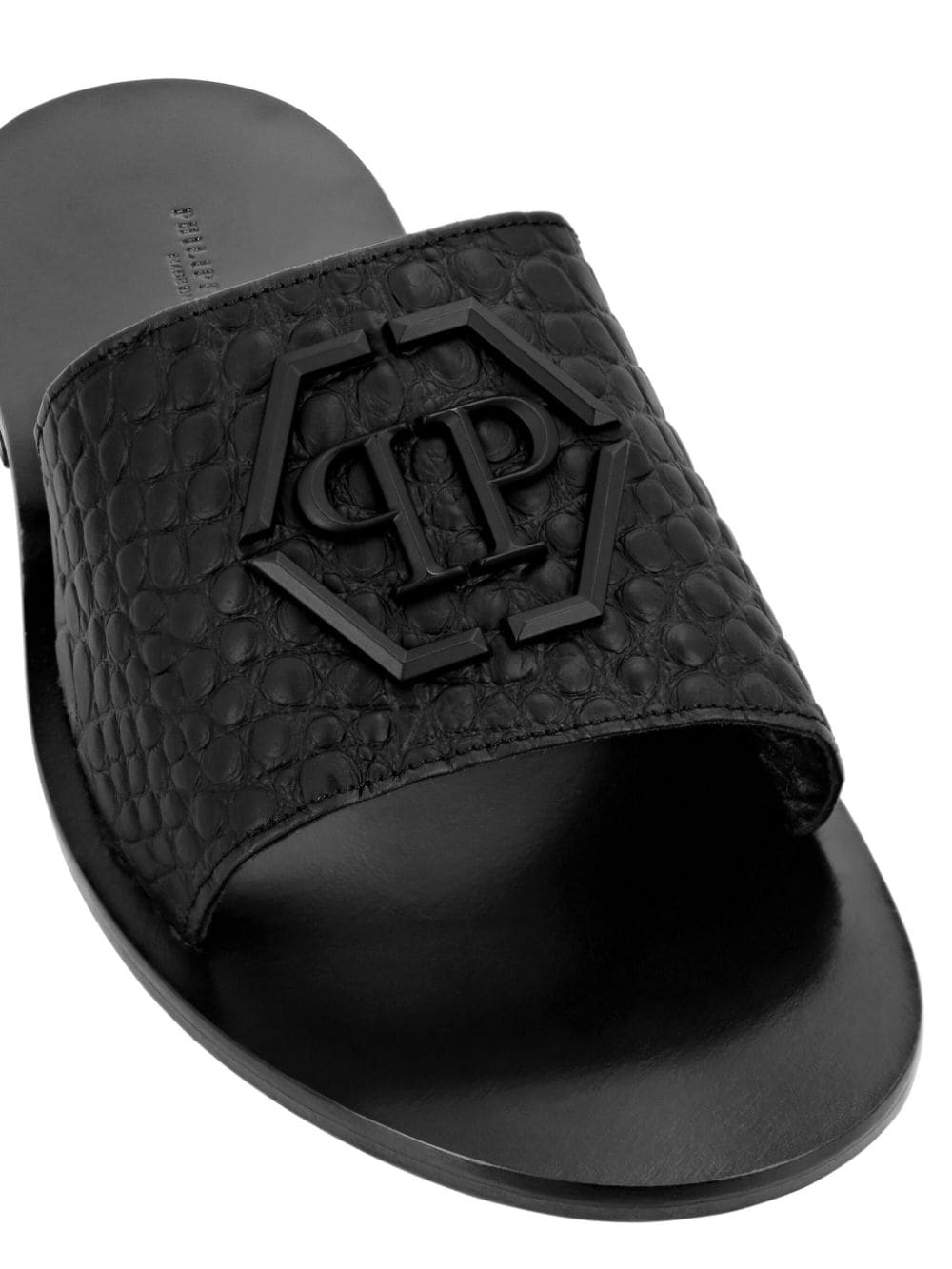 Shop Philipp Plein Crocodile-embossed Leather Sandals In Black