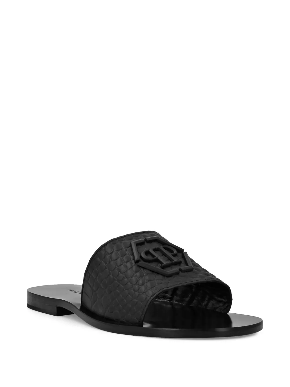 Shop Philipp Plein Crocodile-embossed Leather Sandals In Black