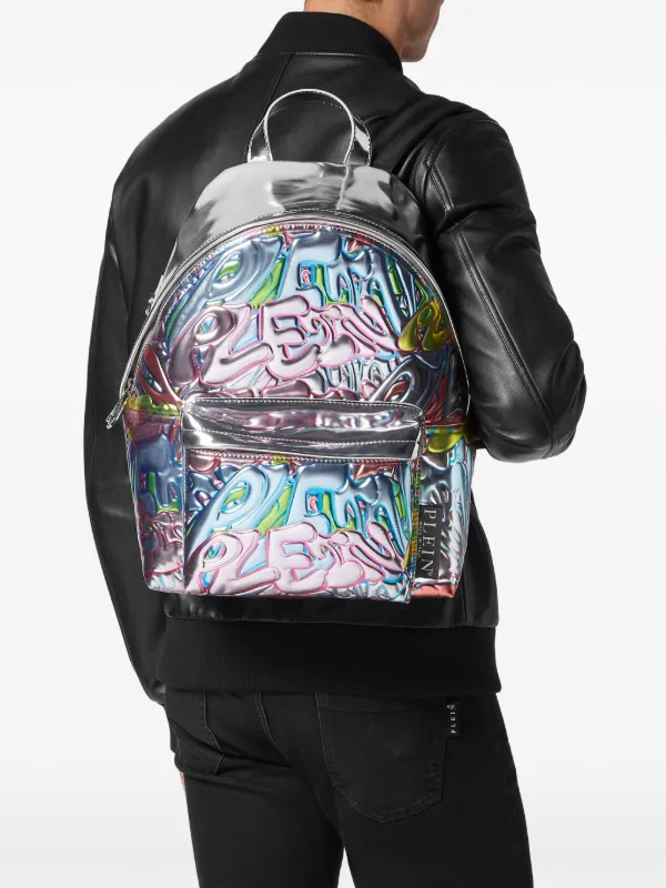Philipp Plein Bombing Graffiti Metallic Leather Backpack