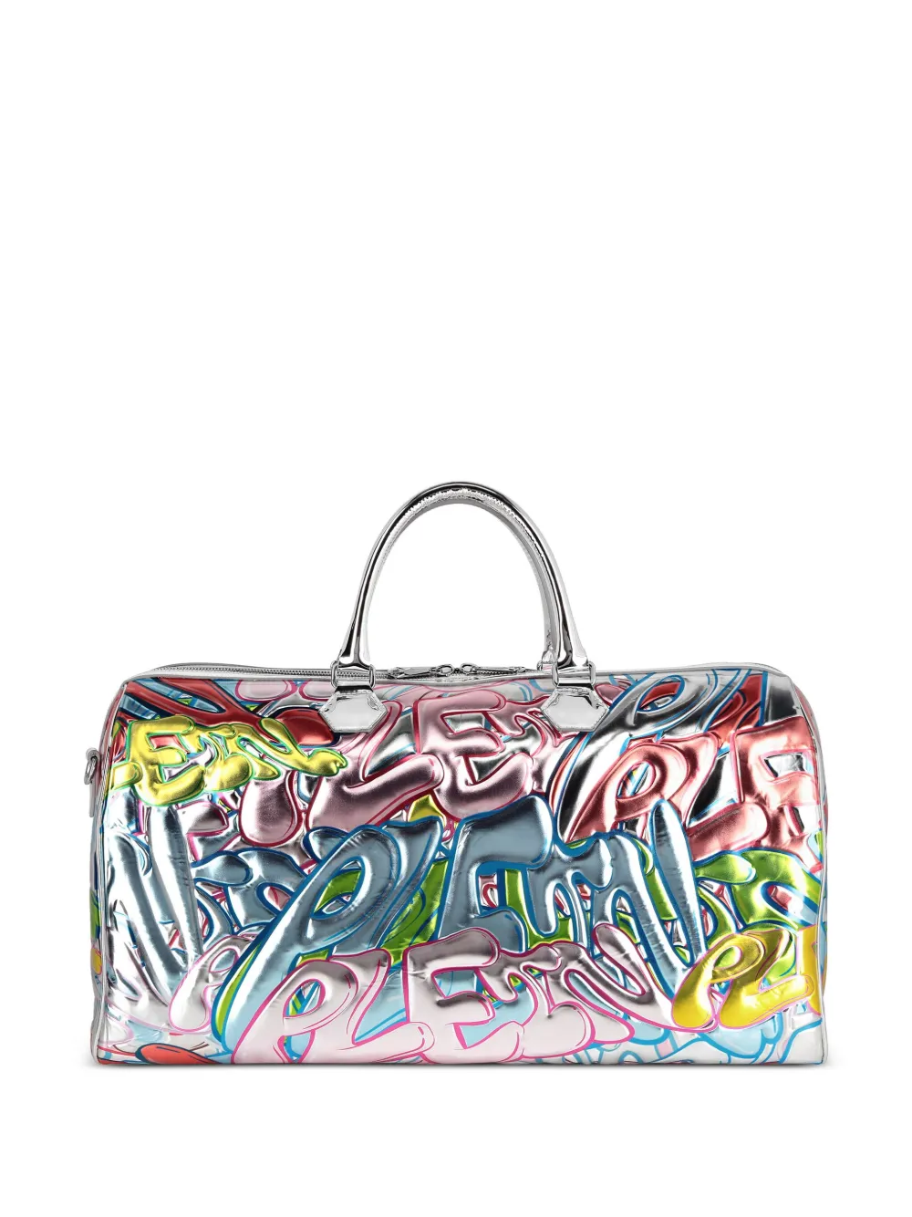 Shop Philipp Plein Graffiti Mirrored Tote Bag In Silver