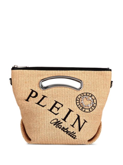 Philipp Plein medium logo-embroidered raffia tote bag Women