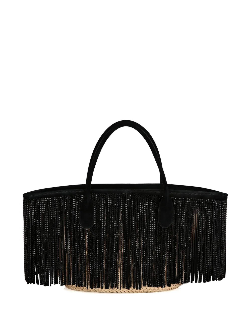 Shop Philipp Plein Fringed Raffia Tote Bag In Black